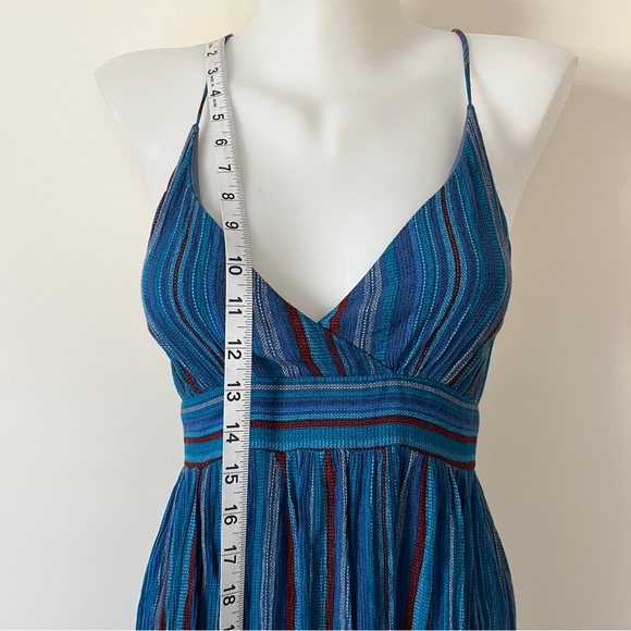 Ecoté Urban Outfitters Blue Striped Midi Dress Boho Beachy Ballet Wrap Straps 0 - Picture 3 of 16